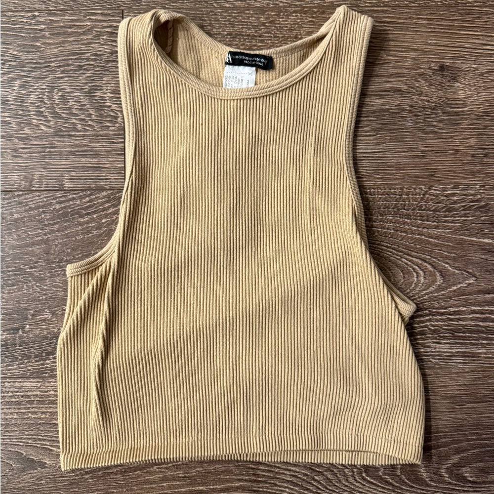 Zara Ribbed Tan Sleeveless Top